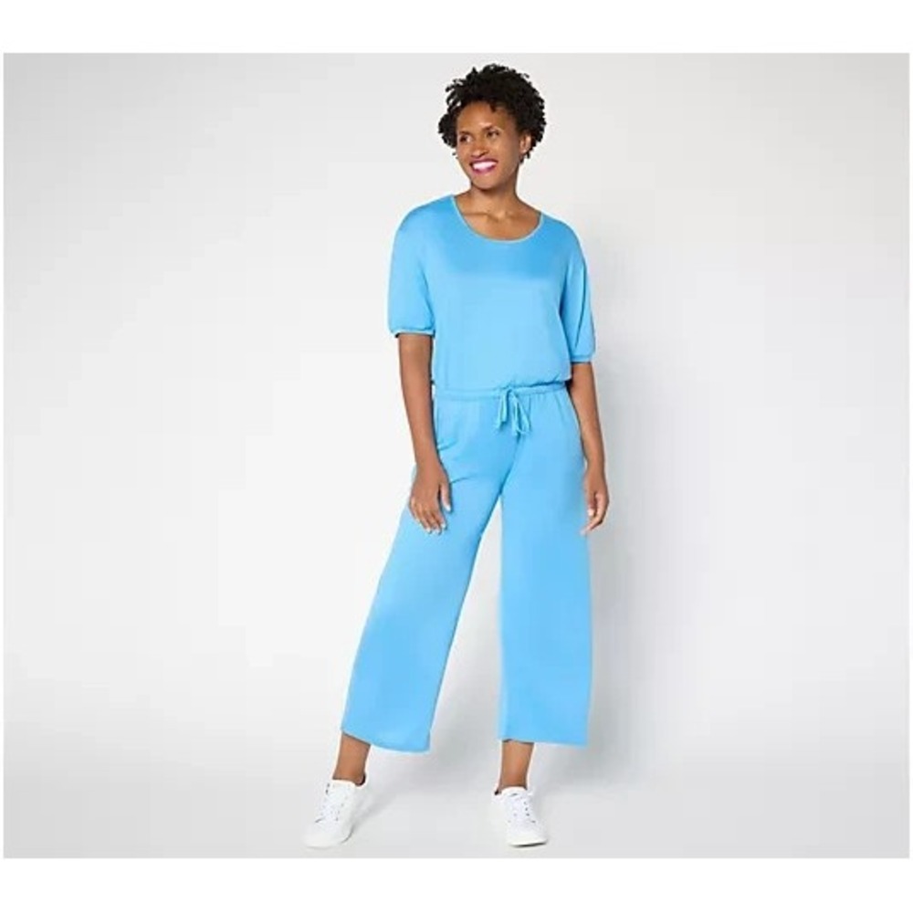 MUK LUKS Dream Cloud Elbow Sleeve Wide Leg Jumpsuit Light Denims X-Large